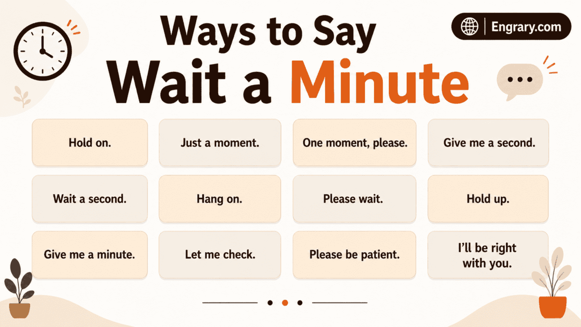 75 wait a minute alternatives in English with examples for polite, casual, professional, and everyday conversations.