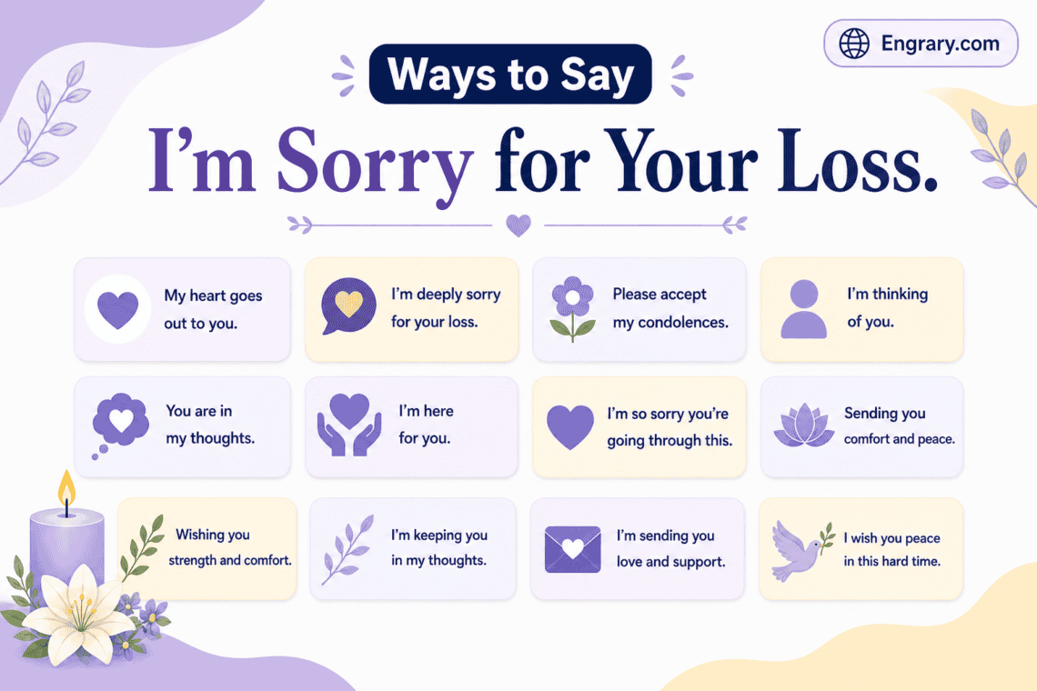 Ways to say instead of I’m sorry for your loss in English with gentle condolence phrases for sympathy, comfort, texts, cards, and support.