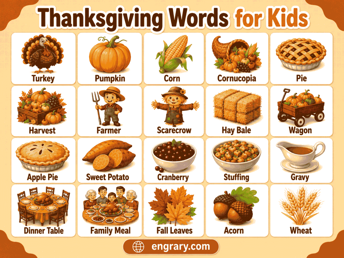 100+ Thanksgiving Words for Kids with Meanings