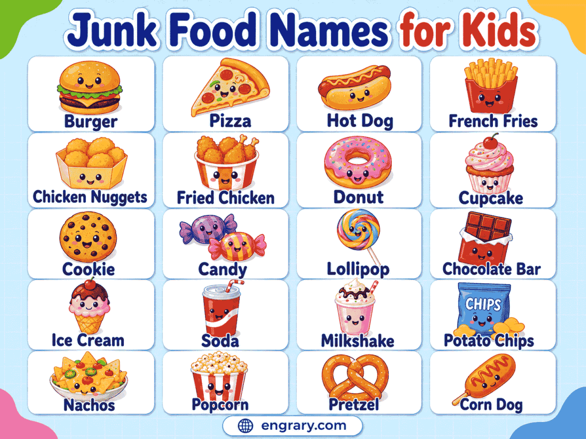 50 Junk Food Names in English for Kids with Pictures