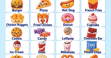 50 Junk Food Names in English for Kids with Pictures