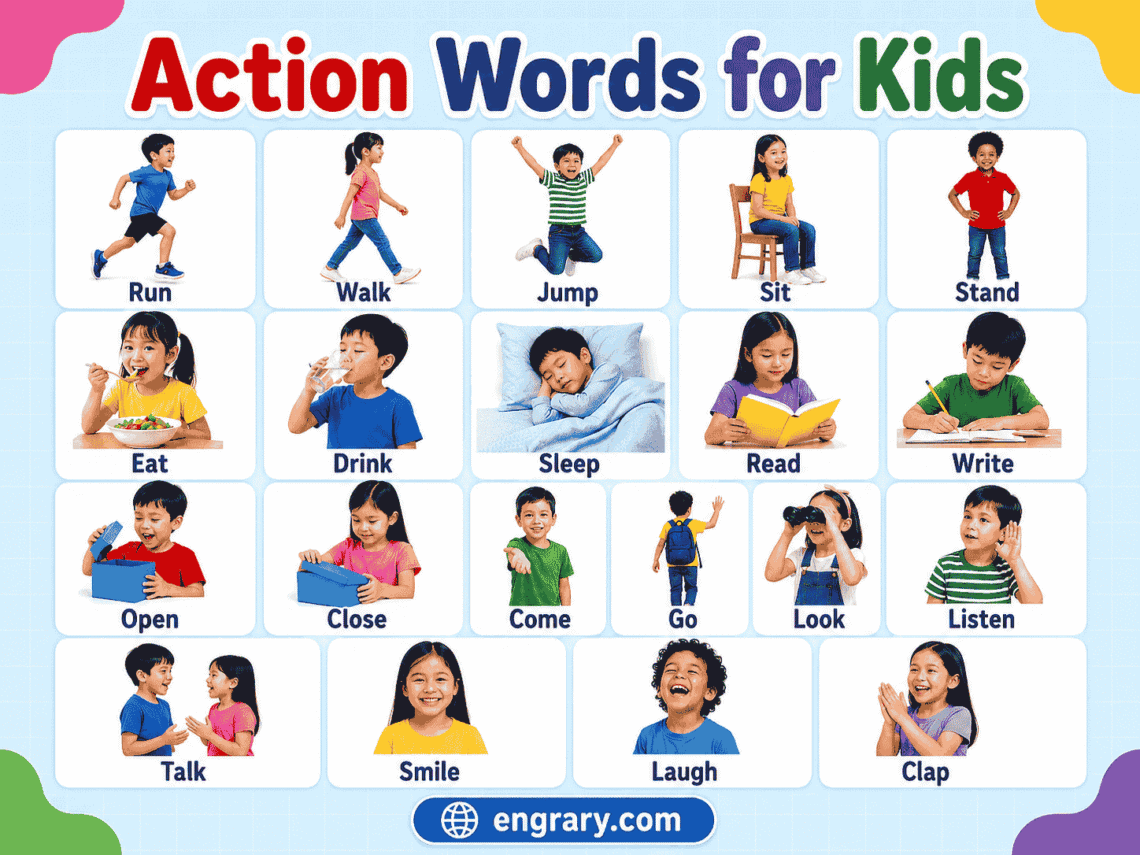 Action Words for Kids with Meanings in English
