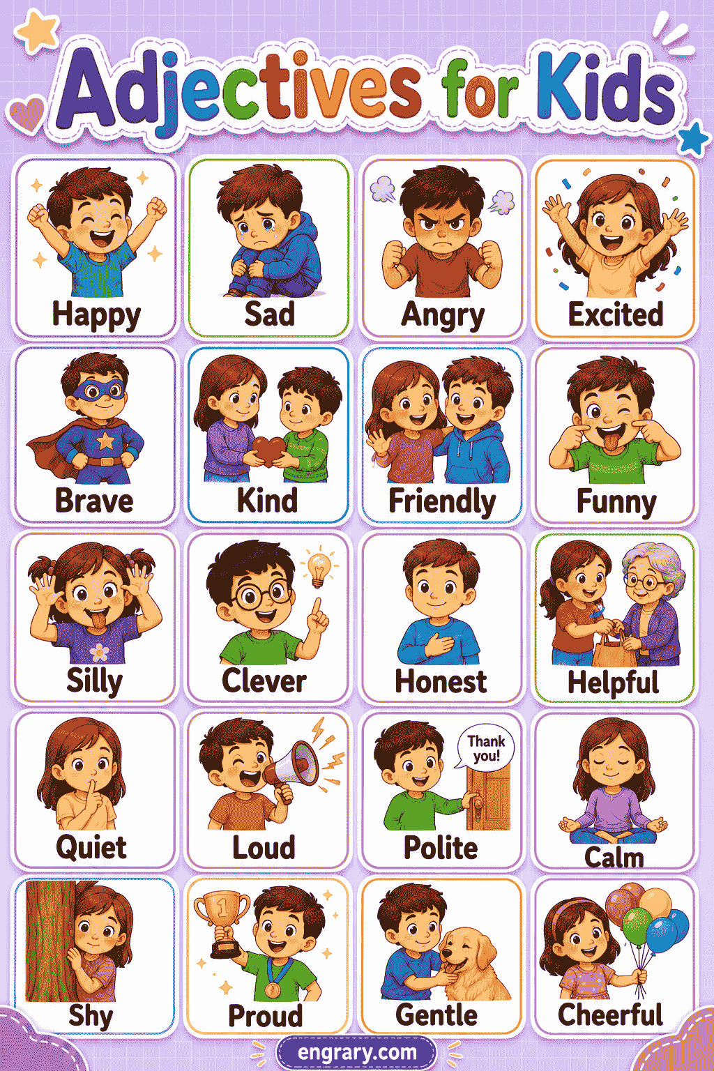Adjectives List for Kids with Meanings in English