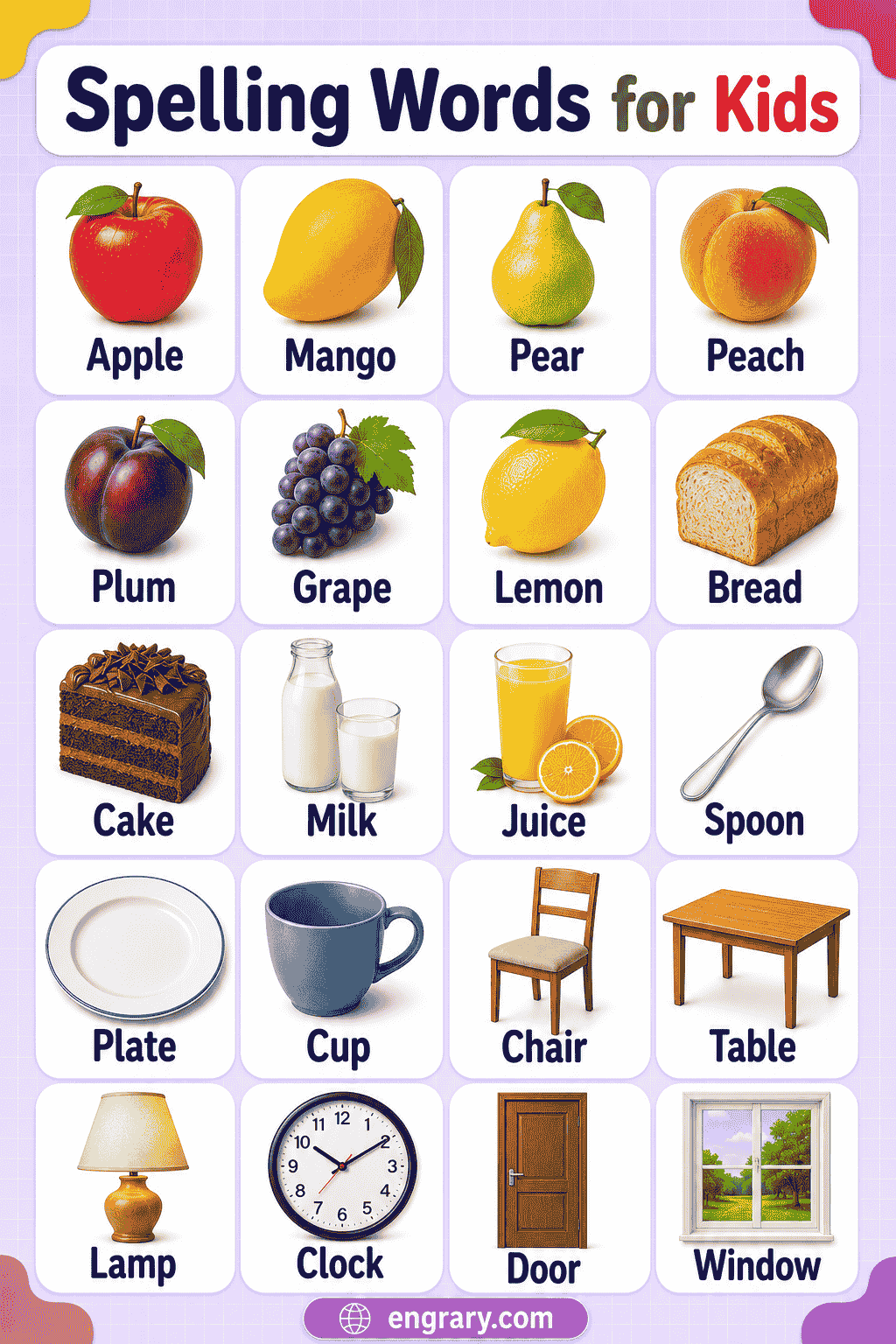 Common Spelling Words for Kids with Examples