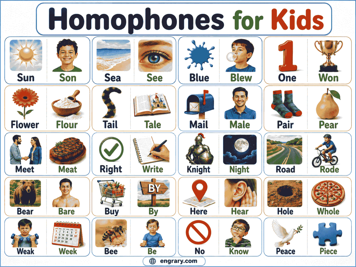 Homophones for Kids List, Meanings, and Pictures