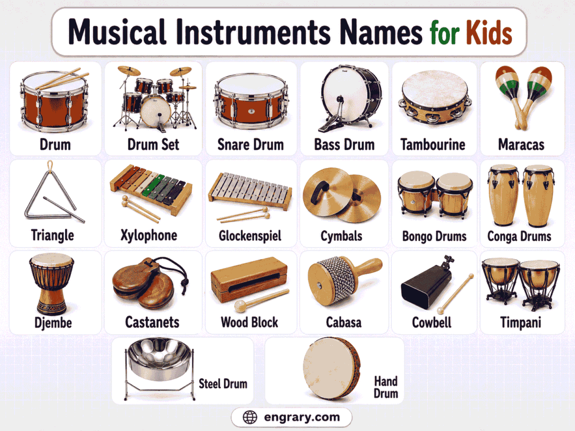 Musical Instruments for Kids with Pictures and Meanings