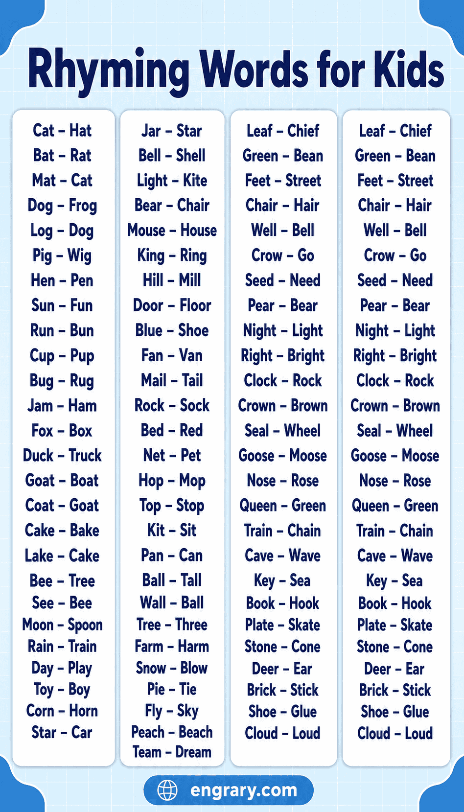 Rhyming Words for Kids with Easy Examples