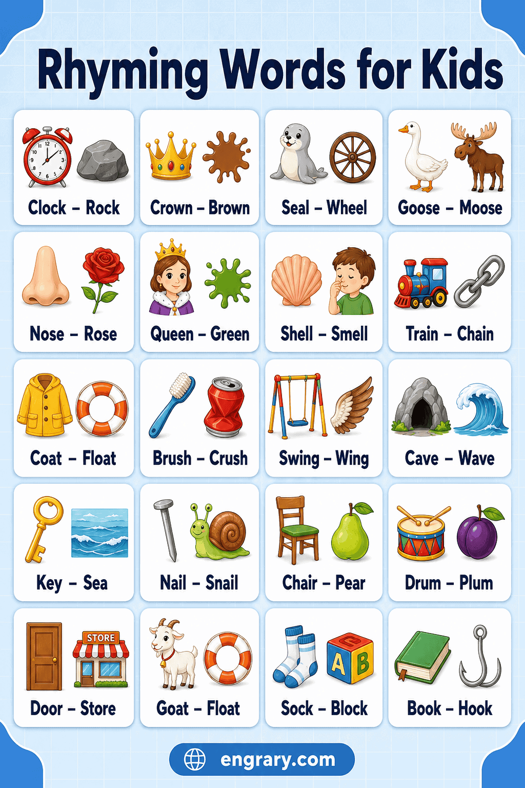 Short Rhyming Words for Kids in English