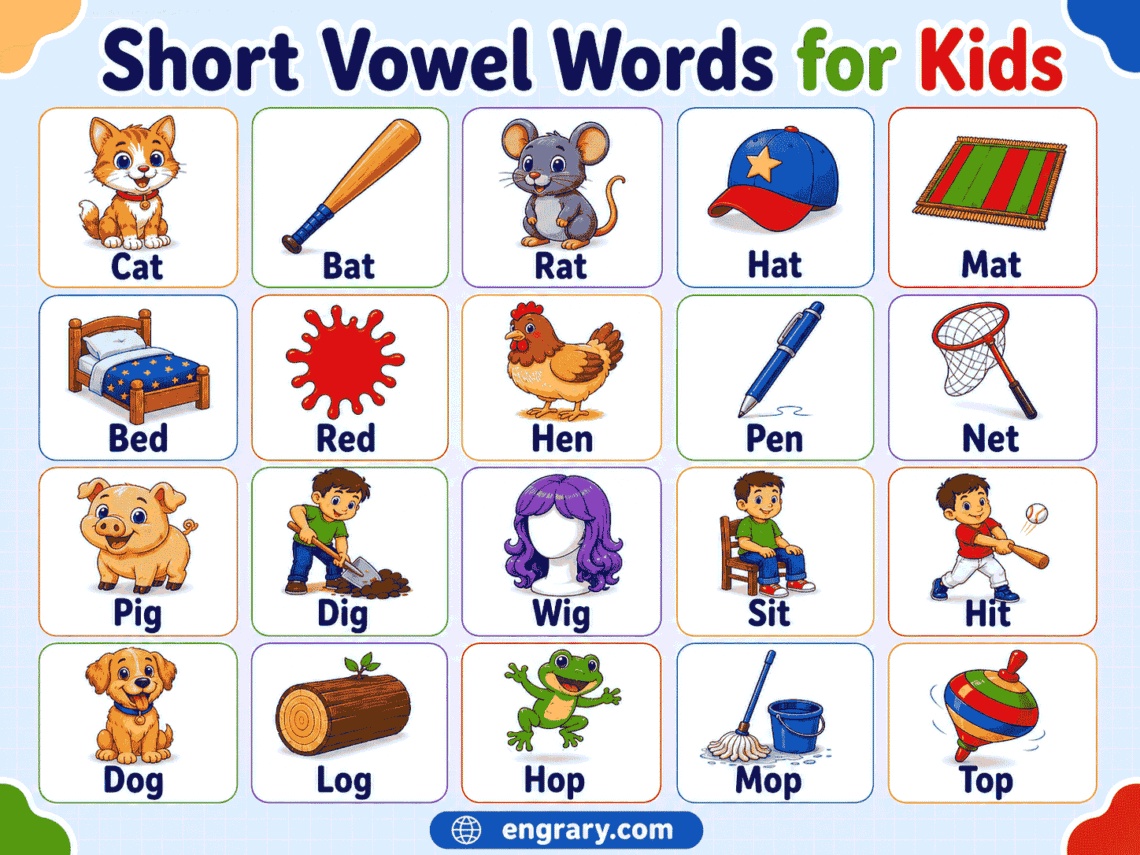 Short Vowel Words for Kids Easy Lists and Sentences
