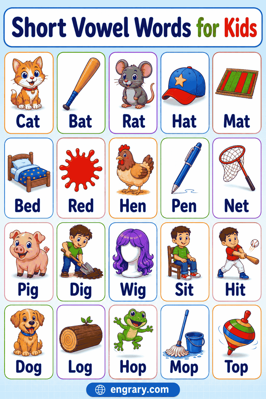Short Vowel Words for Kids with Examples