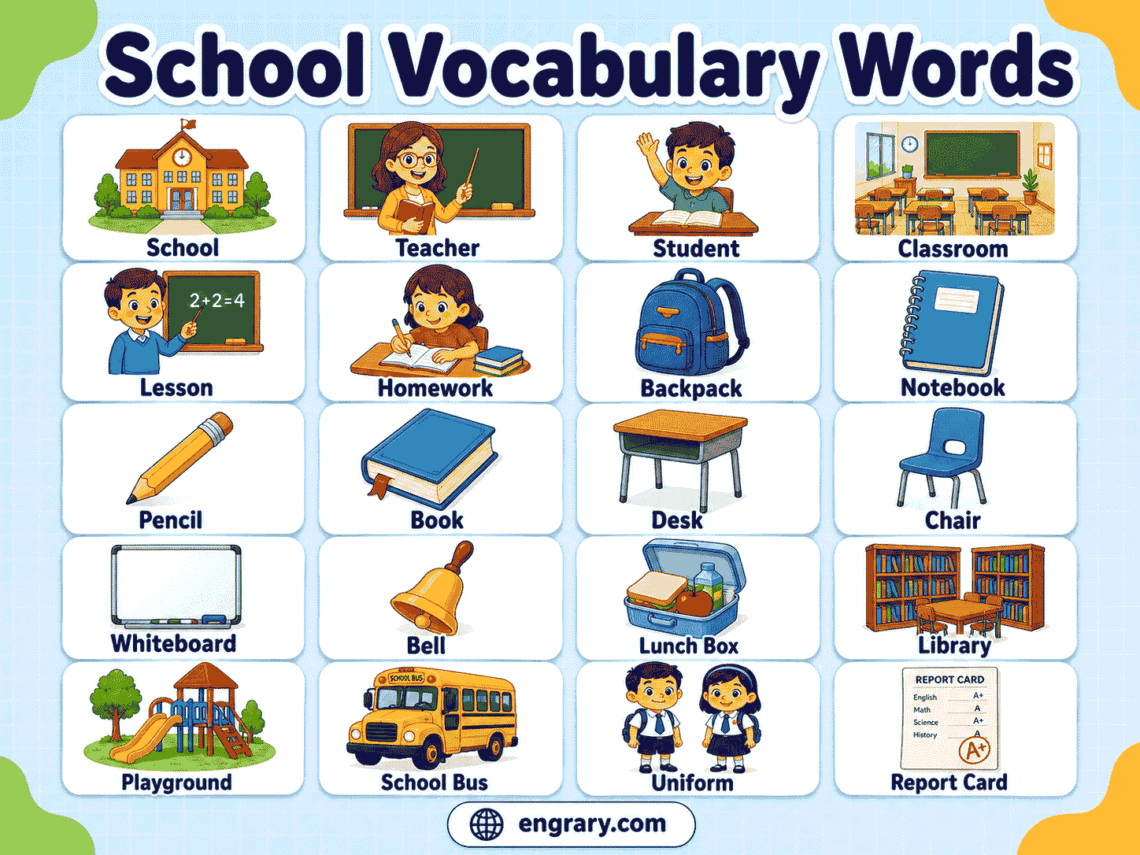 School Vocabulary Words for Kids: Easy Lists with Pictures