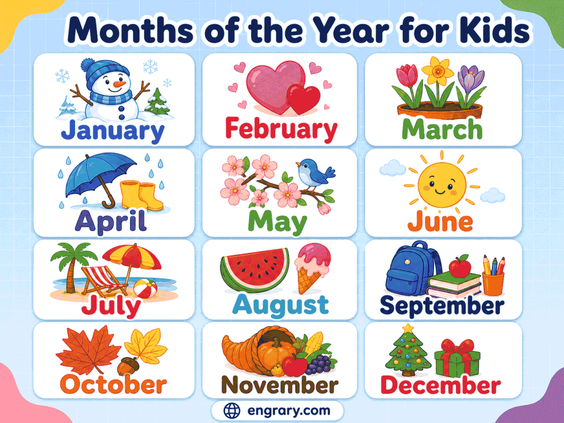 12 Months of the Year for Kids Names, Order & Activities 
