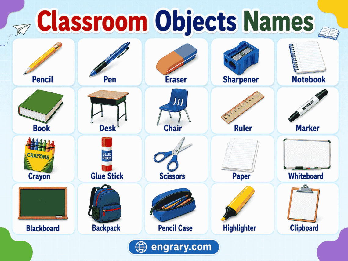 Classroom Objects Names for Kids: Easy Lists with Pictures