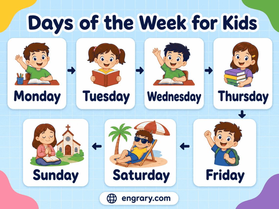 Days of the Week for Kids 7 Day Names, Spelling & Order 