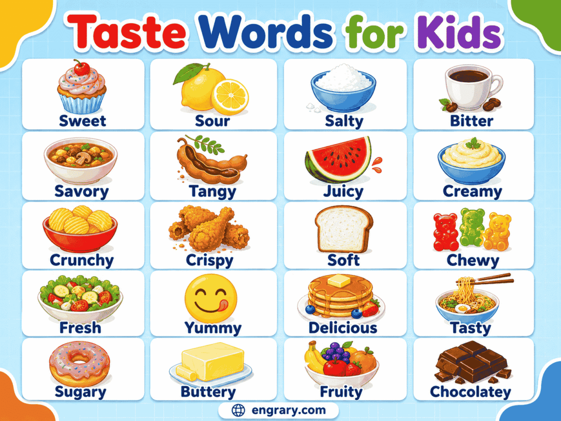 40+ Taste Words for Kids with Pictures & Easy Meanings