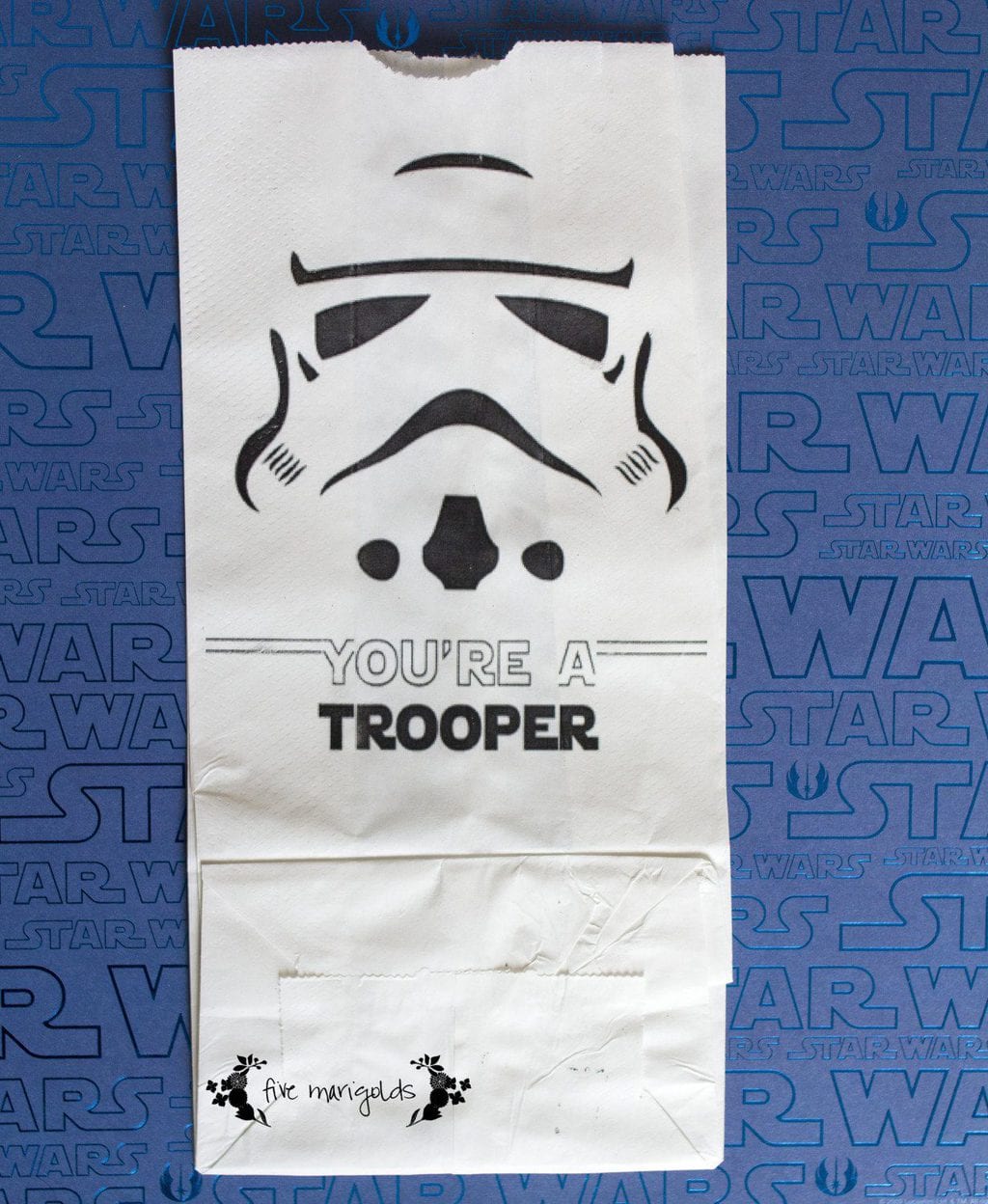 Free Printable Star Wars Birthday Party Storm Trooper Favor Bags | www.fivemarigolds.com