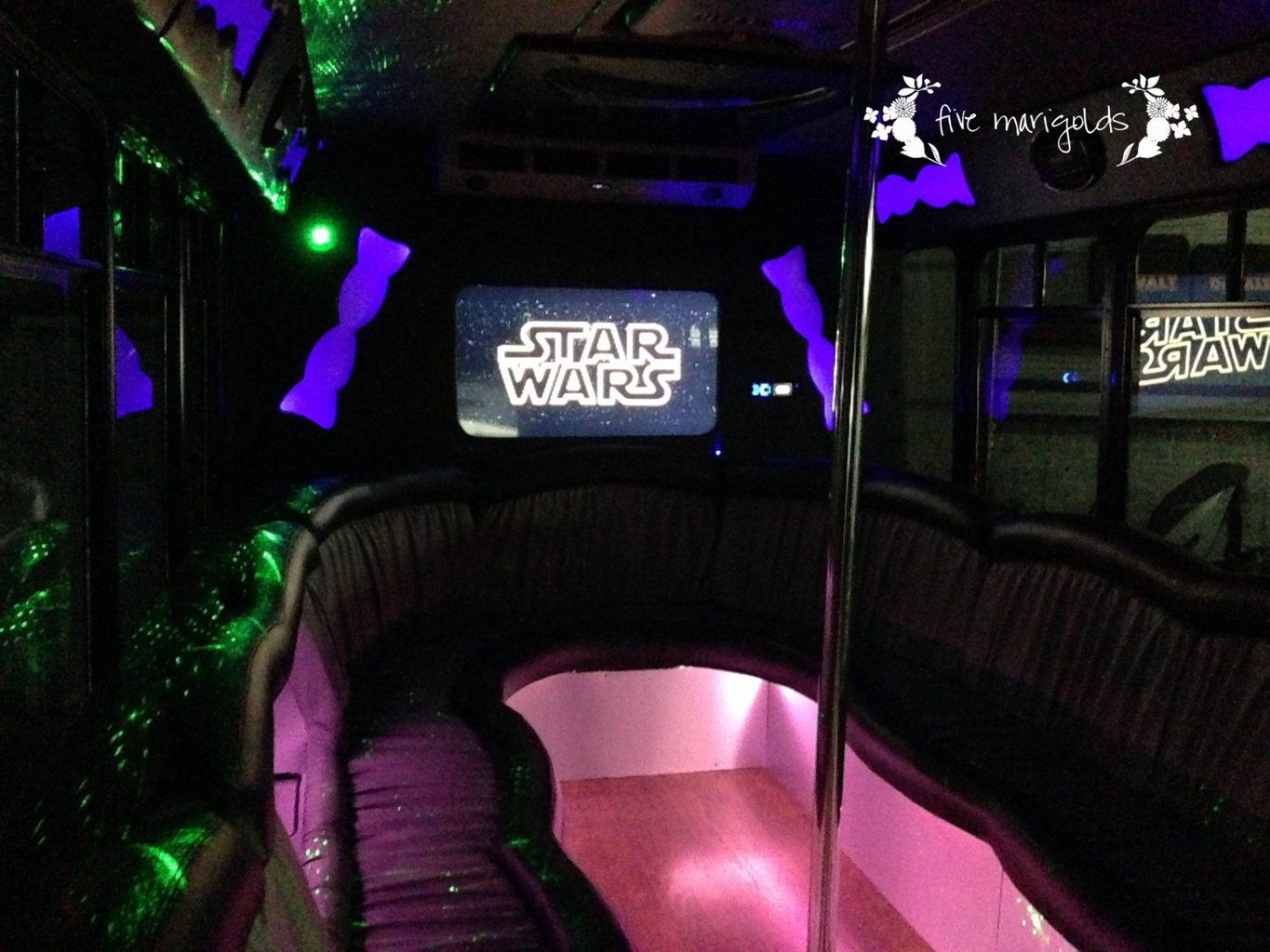 Star Wars Birthday Party Dark Side Movie Theater Party Bus | www.fivemarigolds.com