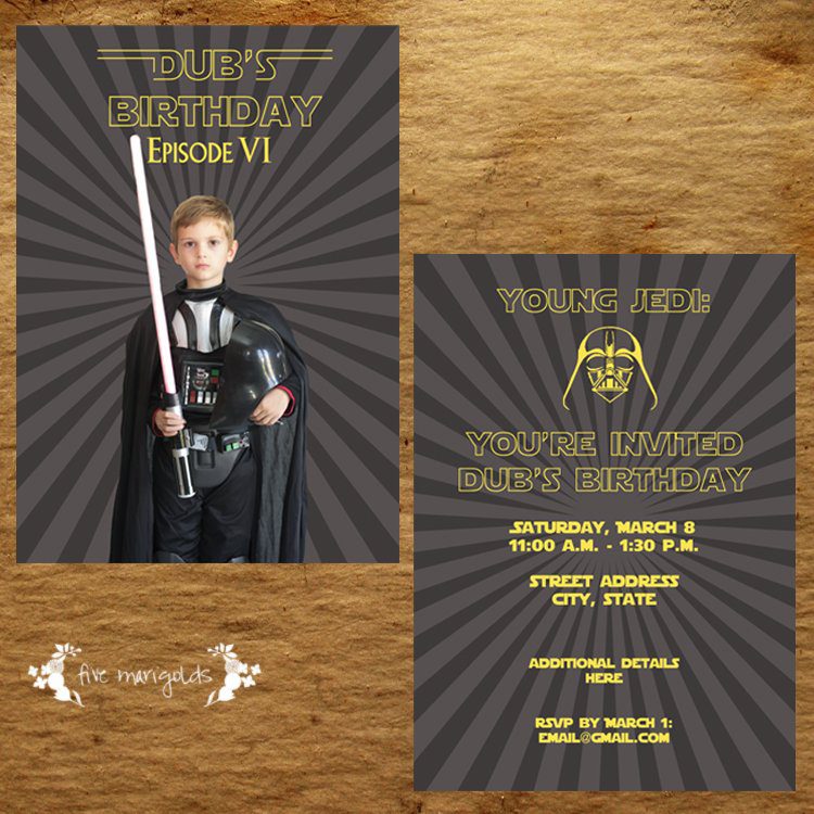 Custom Star Wars Birthday Party Darth Vader Invitation | www.fivemarigolds.com