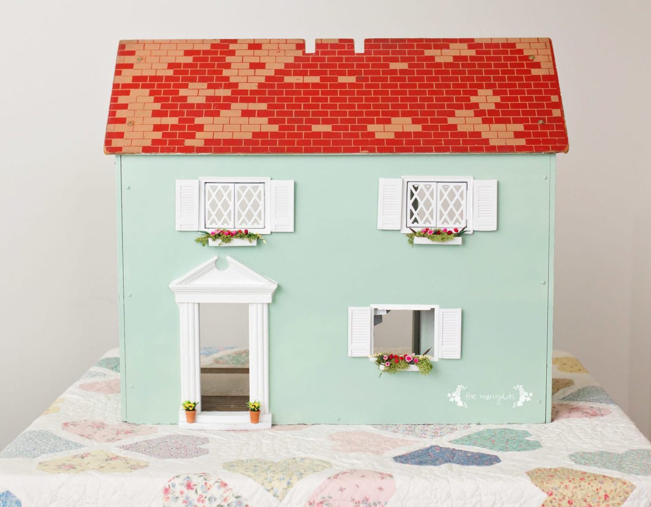 Vintage Dollhouse Makeover Part II Exterior | www.fivemarigolds.com