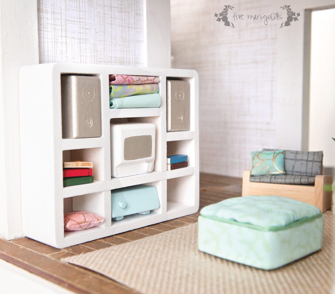 Vintage Dollhouse Remodel: Living Room for less than $10| www.fivemarigolds.com