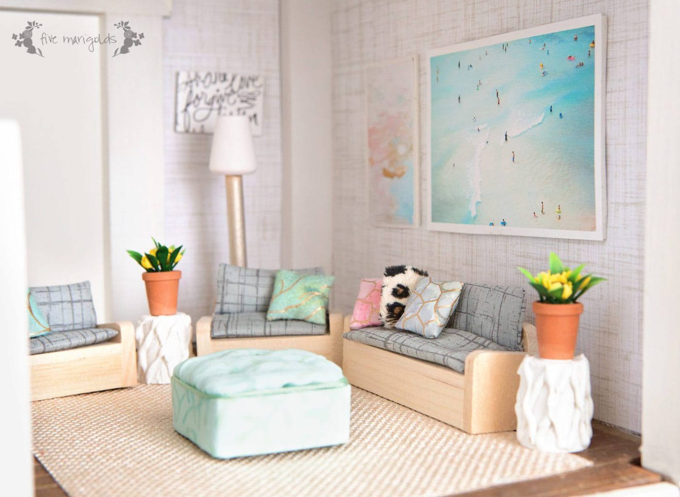 Vintage Dollhouse Remodel: Living Room for less than $10| www.fivemarigolds.com