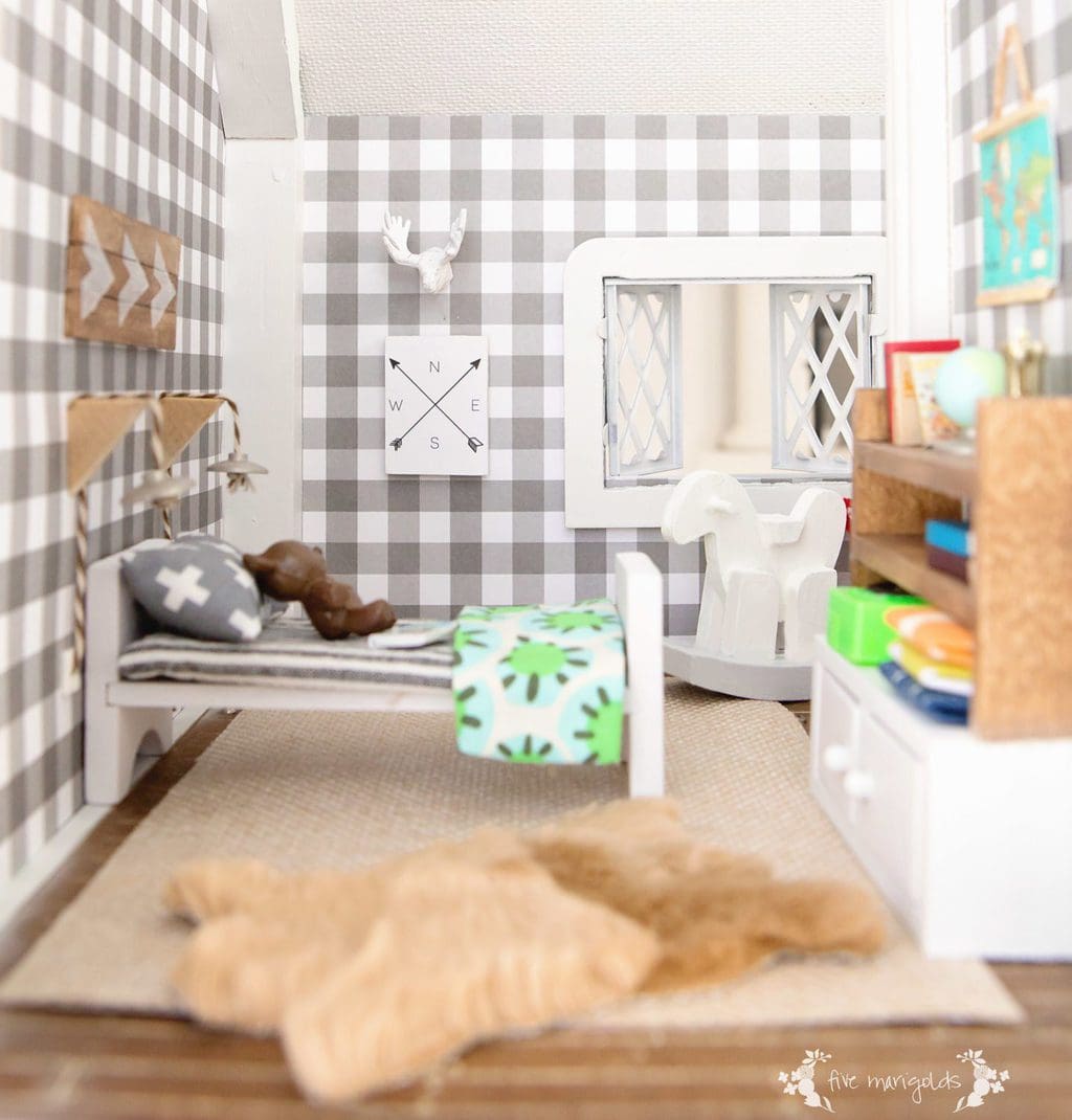 Vintage Dollhouse Makeover Boy Room | www.fivemarigolds.com