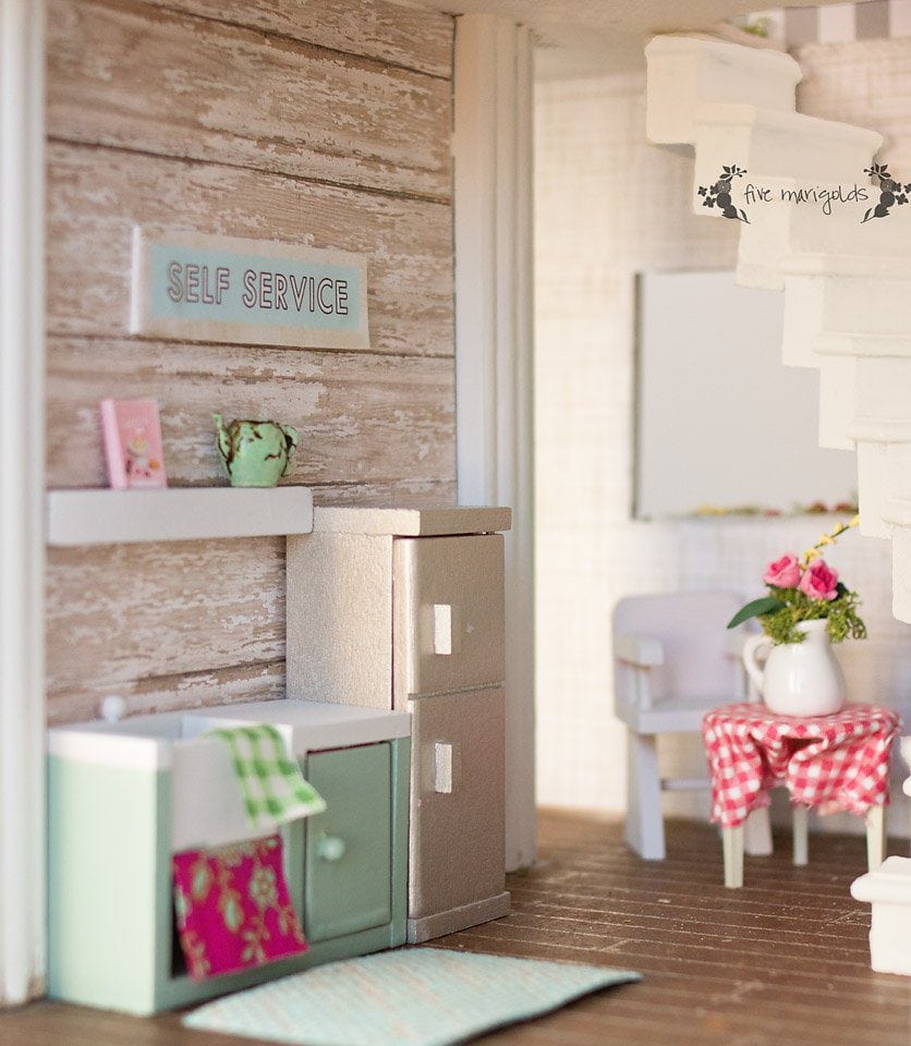 Vintage Dollhouse Kitchen Remodel less than $10 | Five Marigolds
