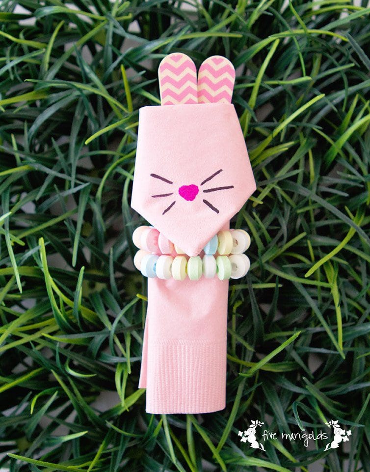 Easter Bunny Napkins with Candy Bracelet | Five Marigolds