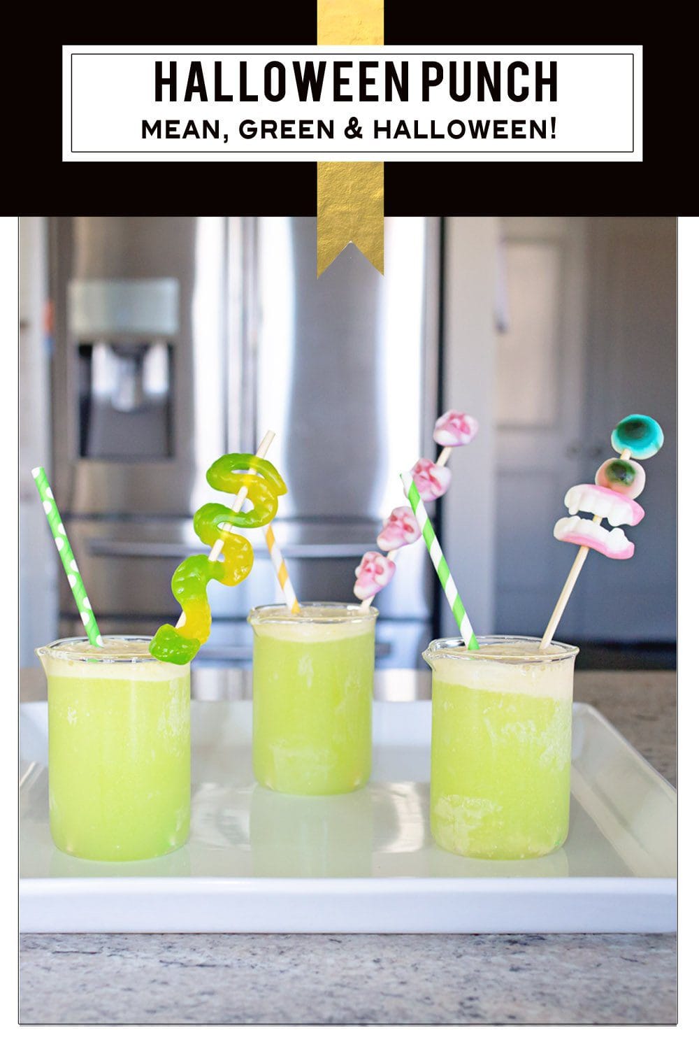 Make this mean, green, Halloween punch with spooky skewers | Five Marigolds