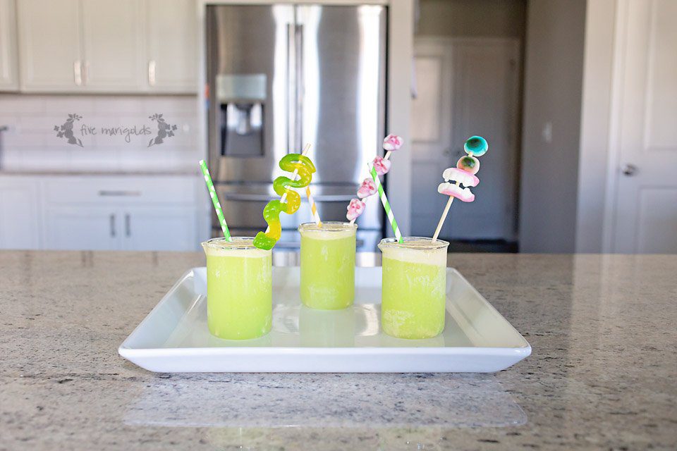 Make this mean, green, Halloween punch with spooky skewers | Five Marigolds
