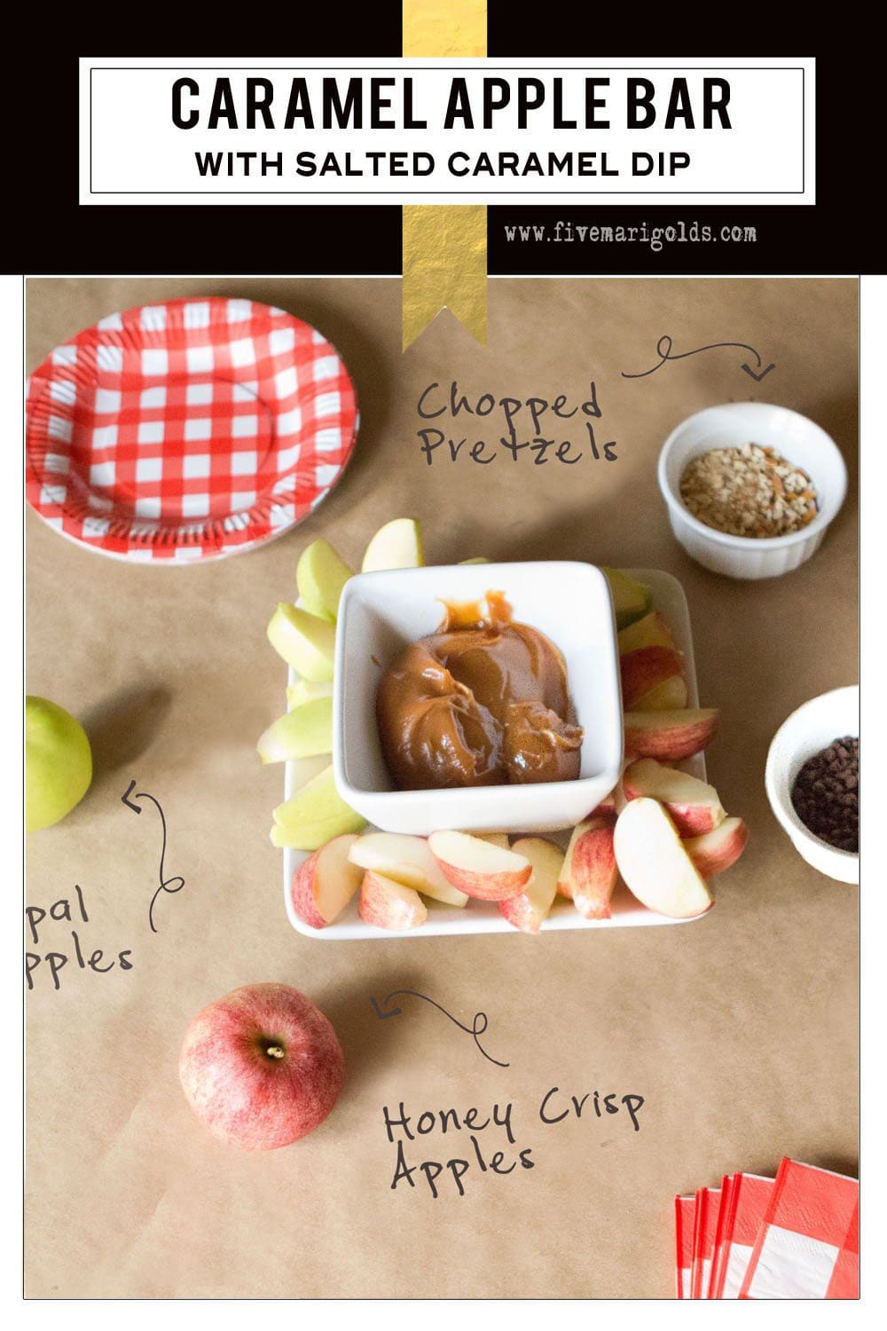 Create a Salted Caramel Apple Bar with this decadent sauce and your favorite sweet and savory toppings. | Five Marigolds