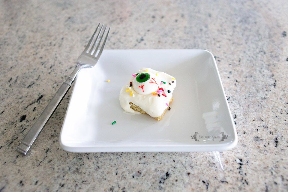 Spooky and Sweet, these sugar cookie bars are perfect for your Halloween party!