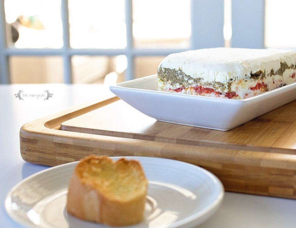 Pesto, Olive and Roasted Red Pepper Cheese Torta | Five Marigolds