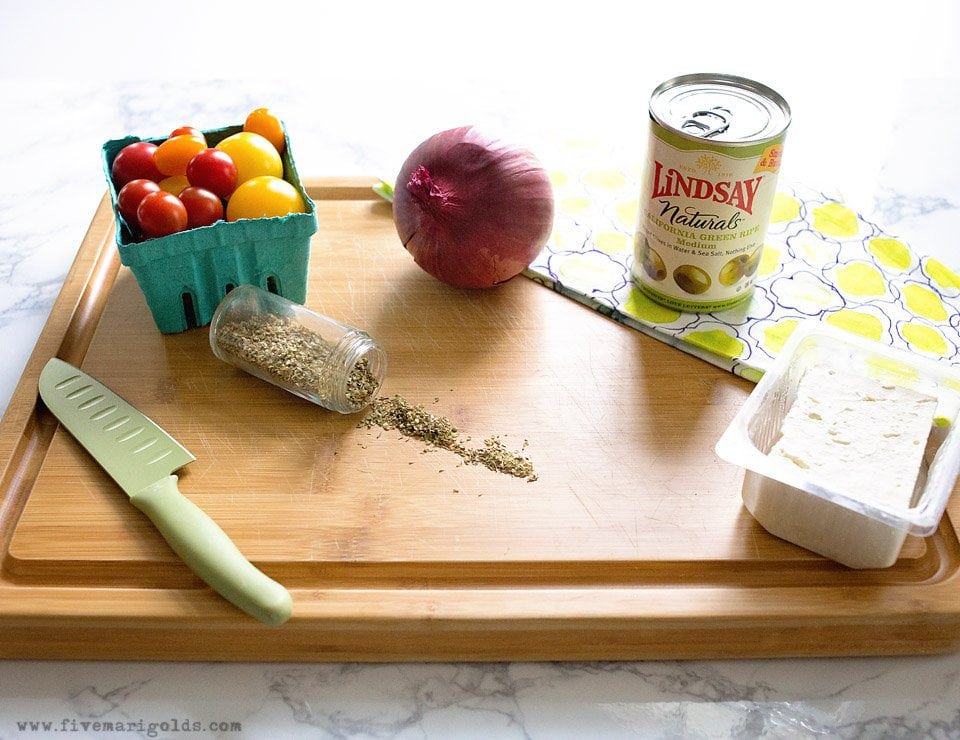 Baked Feta with Mediterranean Salsa Recipe | Five Marigolds #ad