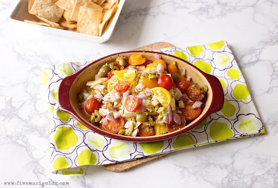 Baked Feta with Mediterranean Salsa Recipe | Five Marigolds #ad