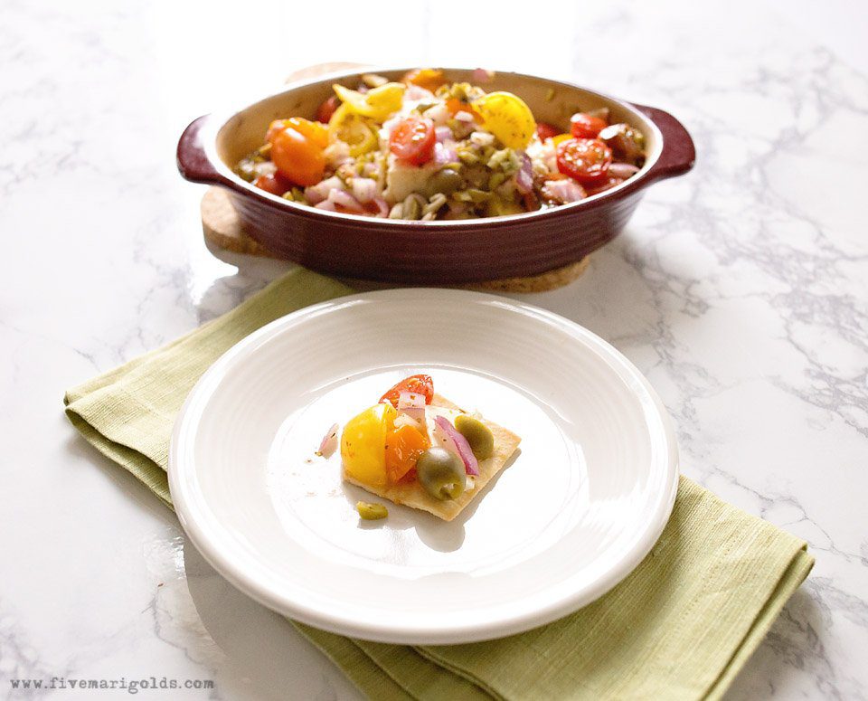 Baked Feta with Mediterranean Salsa Recipe | Five Marigolds #ad