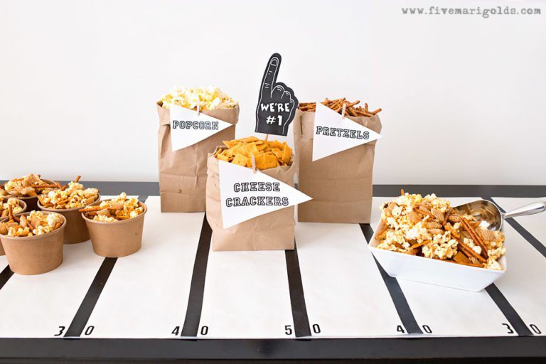 Sweet and Spicy Party Mix Recipes | Five Marigolds #ad #AllStarSnackBar 