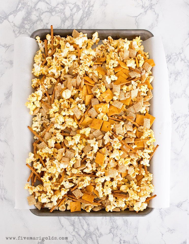 Sweet and Spicy Party Mix Recipes | Five Marigolds #ad #AllStarSnackBar 