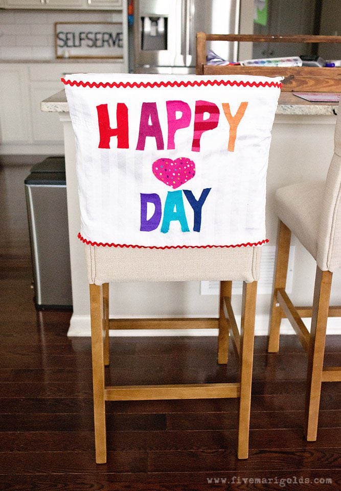 No-Sew Chair Cover and Free DIY Valentines Printables | Five Marigolds