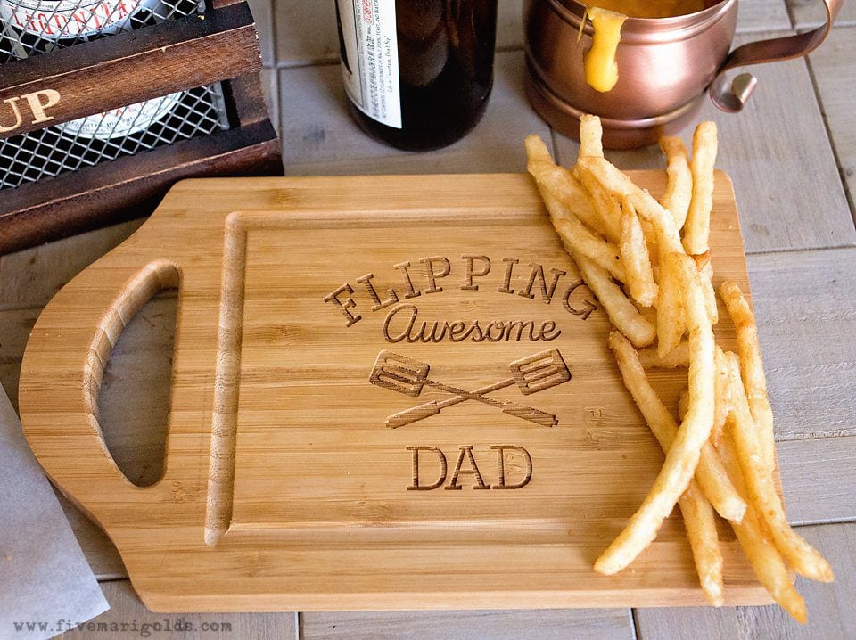 Beer Cheese Burgers with Onion Rings and Cheese Fries | Five Marigolds