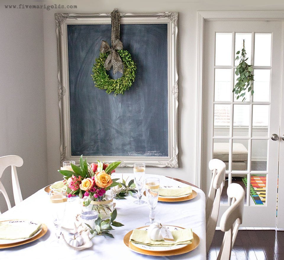 This Chic Thanksgiving Decor is perfect for the Thanksgiving hostess on a budget. Go glam this Friendsgiving with bold pops of color and sparkle.