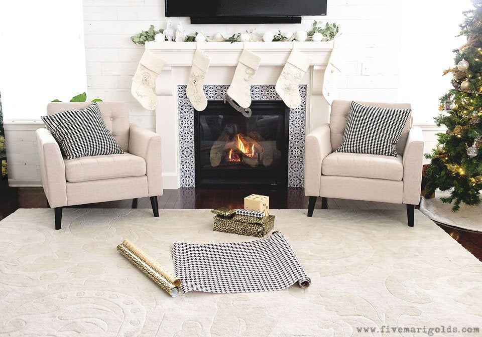 Family friendly modern farmhouse Christmas Home Tour features living room, play room and girls' bedroom. | Five Marigolds