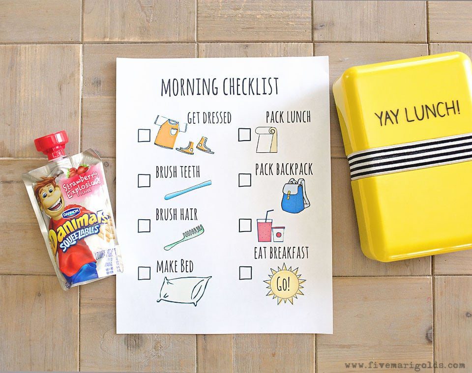 Free Morning Routine Printable Chart for Back to School | Five Marigolds