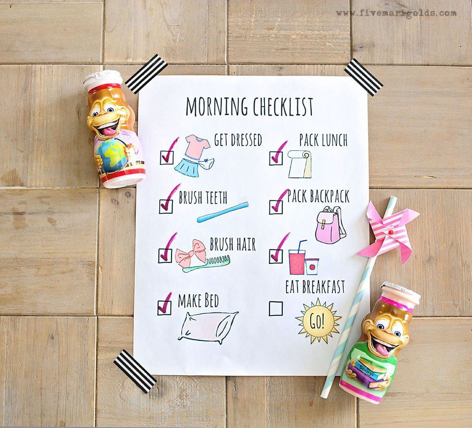 Free Morning Routine Printable Chart for Back to School | Five Marigolds