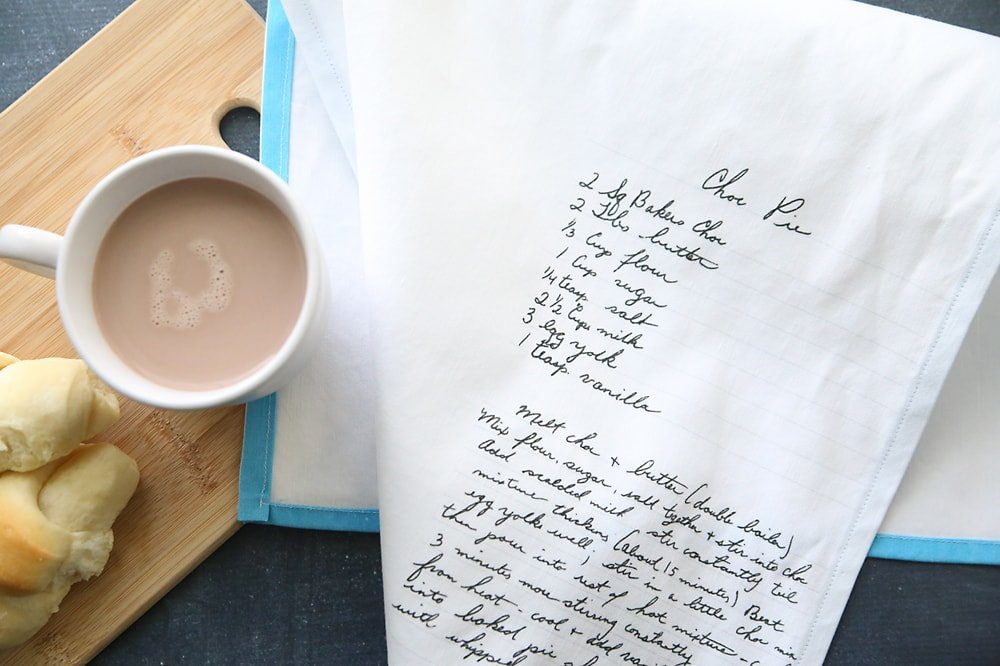 Top 20 best DIY Mother's Day gifts on a budget - DIY heirloom recipe tea towels.