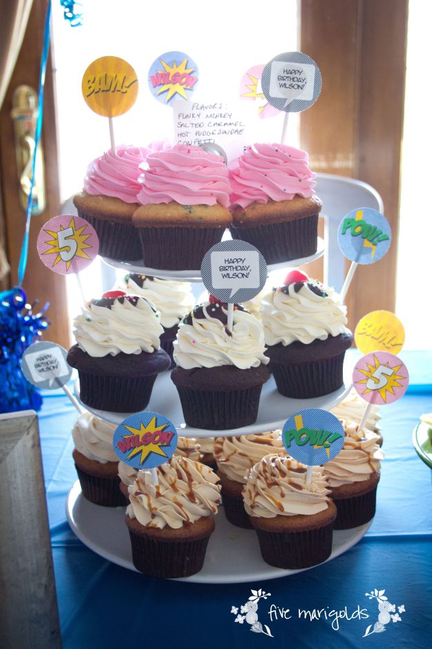 Super Hero Comic Book Birthday Party Custom Cupcake Toppers | Five Marigolds