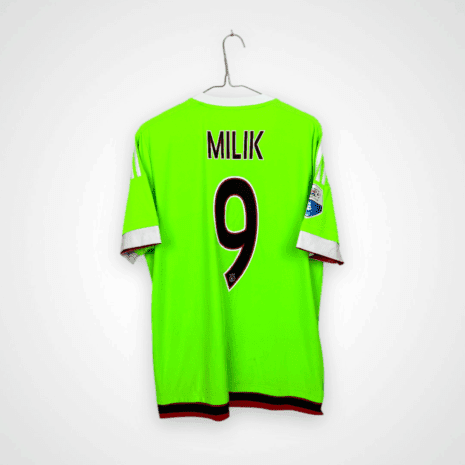 Koszulka piłkarska AFC Ajax, 2015/16 Away, stan dobry - uszkodzona nalepka 'climacool', drobne pęknięcia na cyfrze na plecach oraz niewielka plamka.