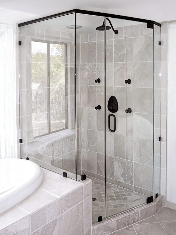 project fort showers black clamps header custom angles wrap over bath