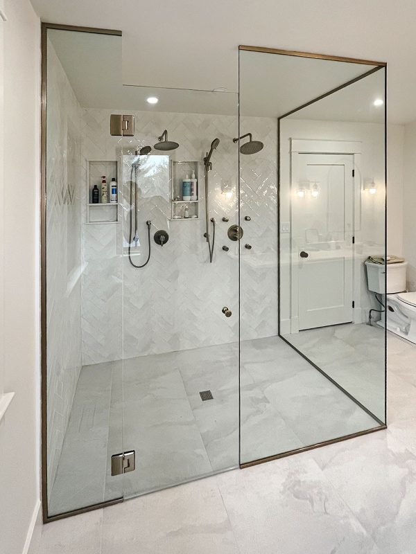 project fort showers large l shaped floor to ceiling brass channels custom swing