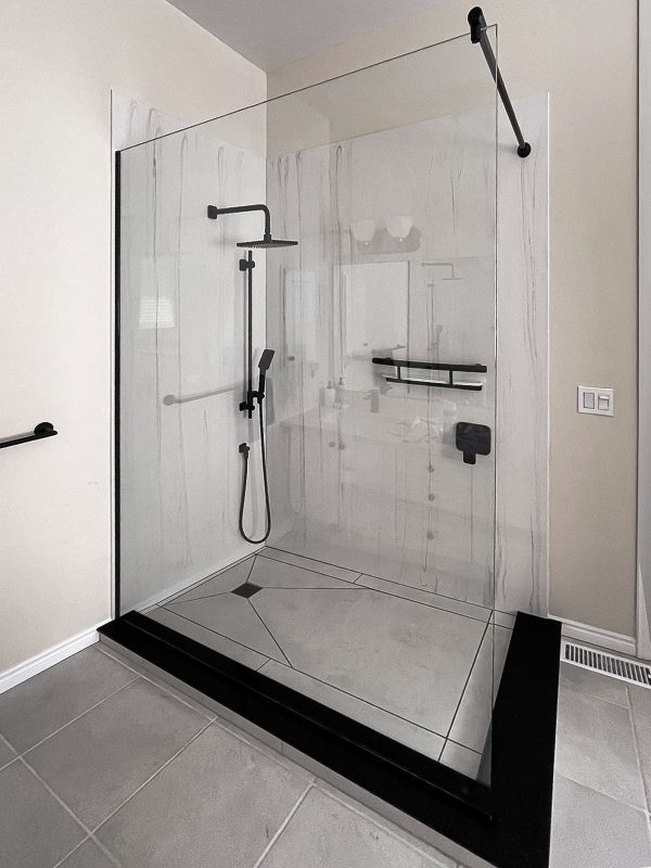 project fort showers open entry black support bar frameless single panel